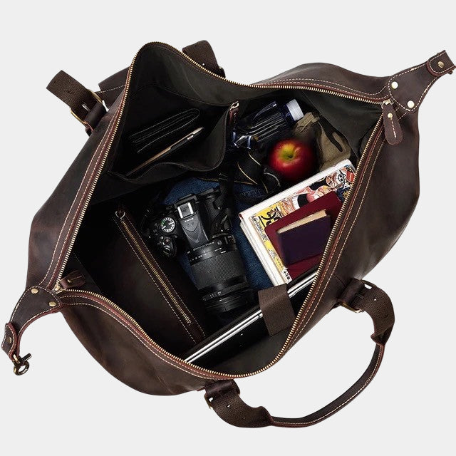 inside weekend leather duffel bag